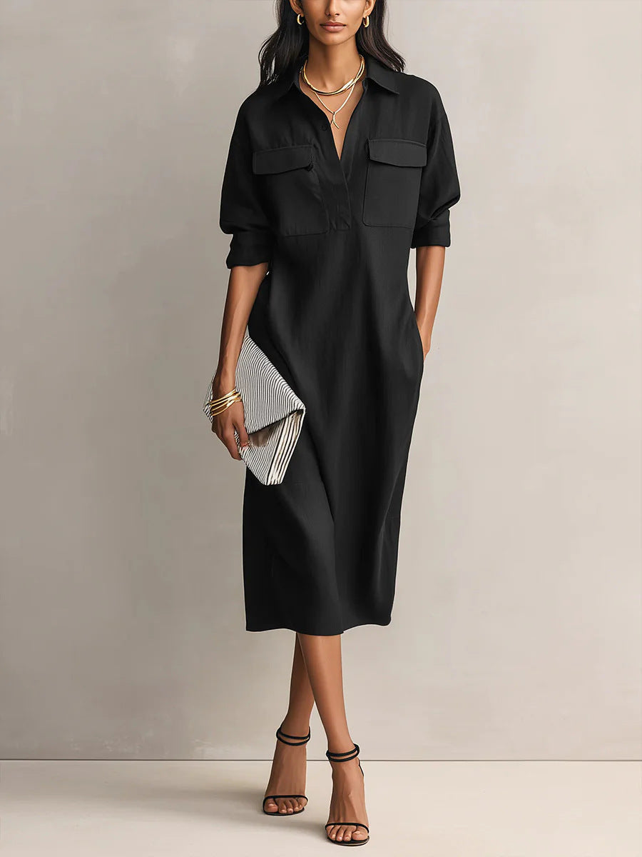 Elegant and Sophisticated Office Casual Fashion Fitted Comfortable Solid Color Mid-Length Dress 