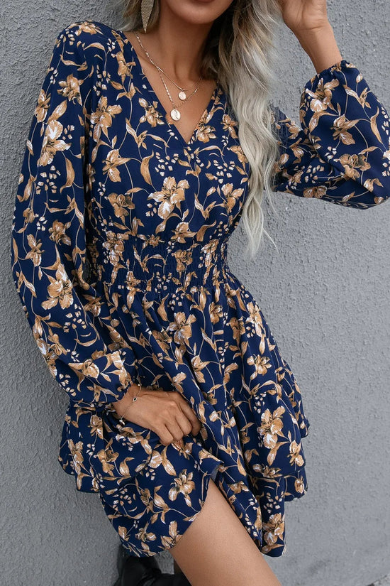 🌸 Floral Layered Surplice Balloon Sleeve Dress eprolo