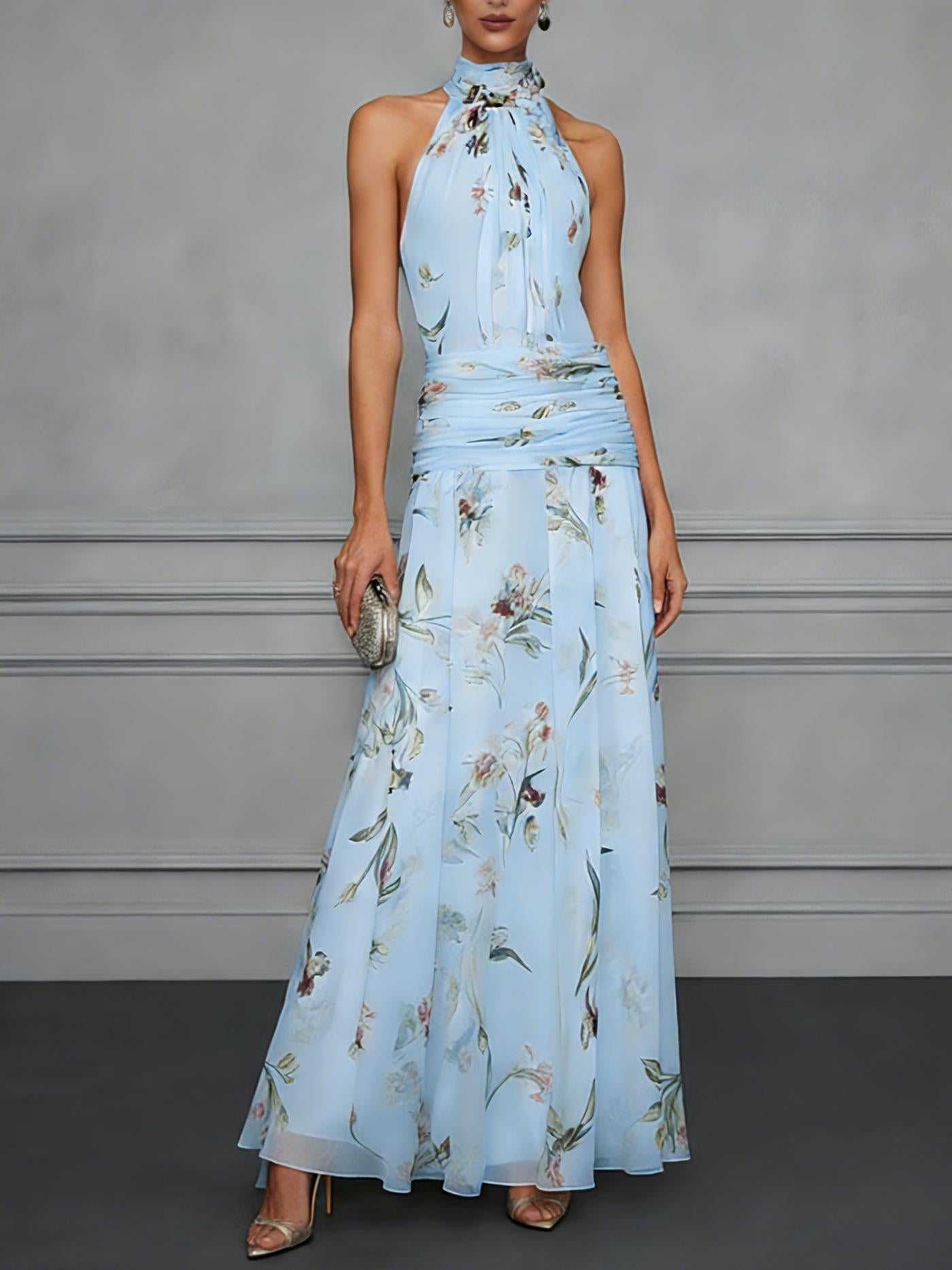 Hanging neck printed dress 
