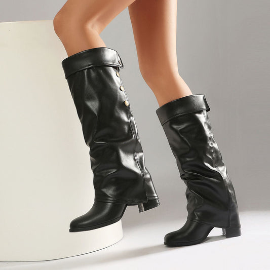 Autumn and winter high heels, thick heels, one foot stomping, warehouse tube high pass boots for women 