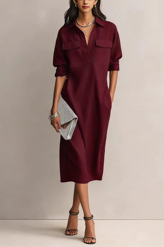Elegant and Sophisticated Office Casual Fashion Fitted Comfortable Solid Color Mid-Length Dress 