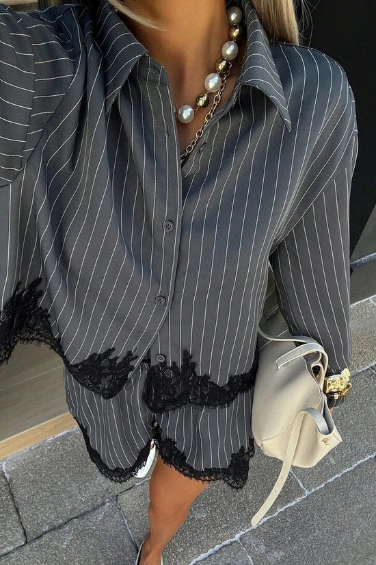 Women's striped shirt drawstring shorts set 