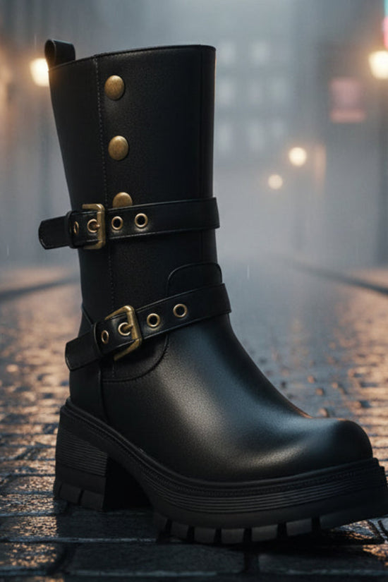 Supply Thick Sole High Heel Women's Boots  Punk Style Belt Buckle Ankle Boots 