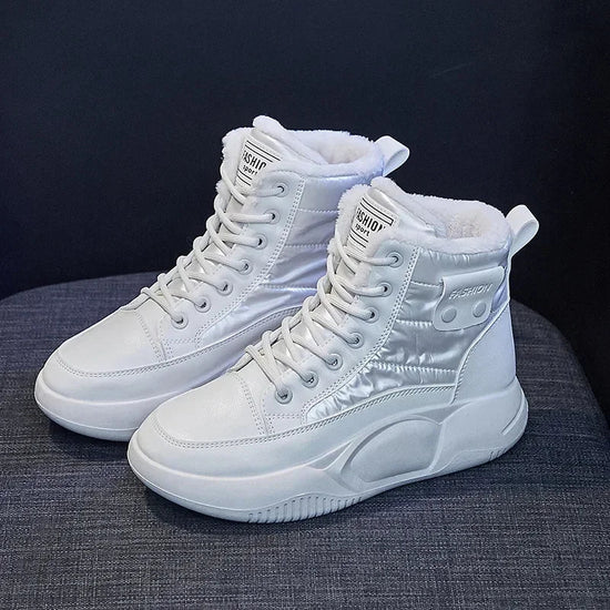 Snow Boots Women Non-slip Sneakers Winter Warm Fashion Lace Up Round Toe Thick Sole Plush Sport Cotton Shoes Short Boots 