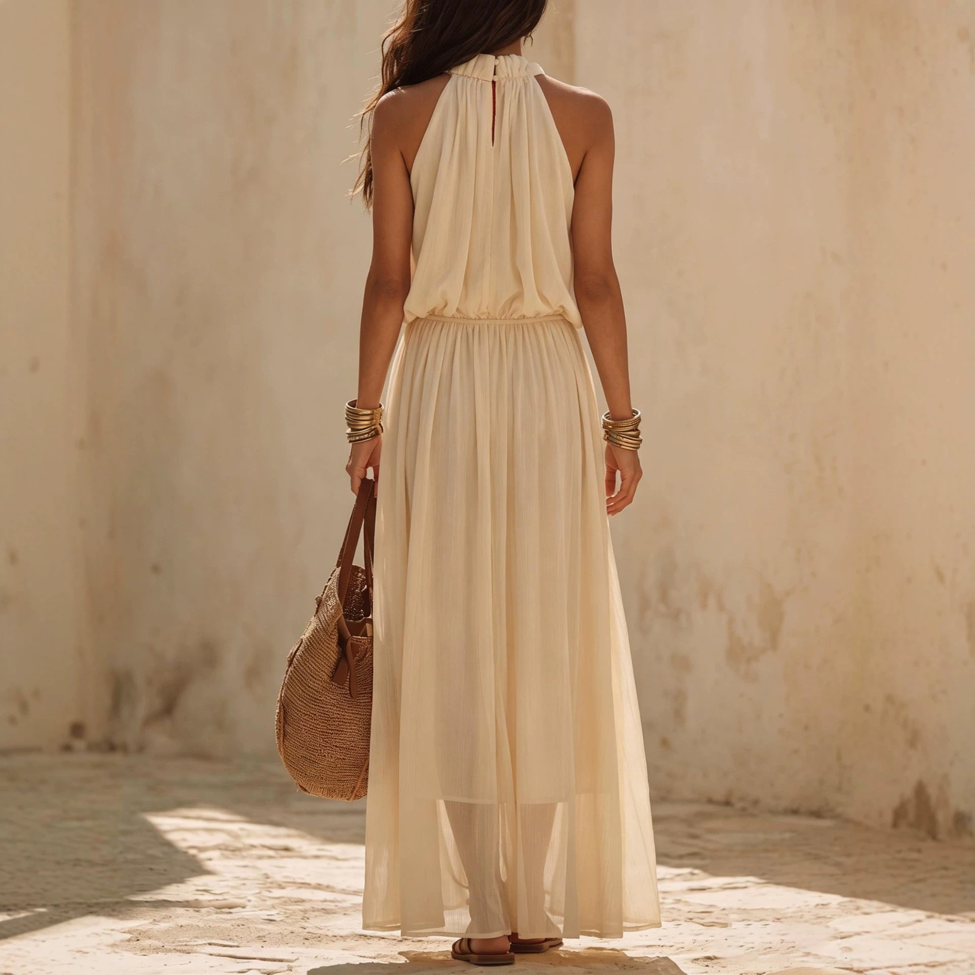 Hanging neck and waist cinching dress 