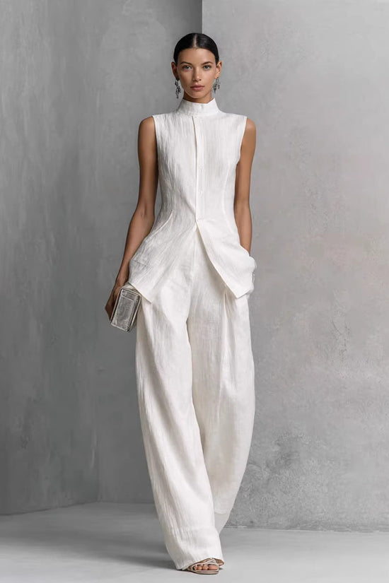 Solid color sleeveless pants set 