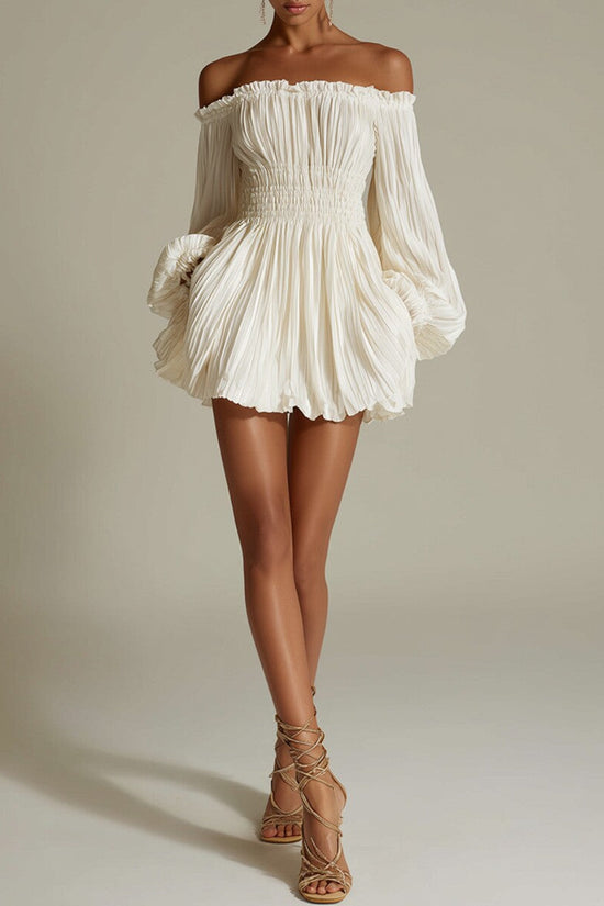 Elegant One-Shoulder Pleated Fitted Long Sleeve Dress for Women 