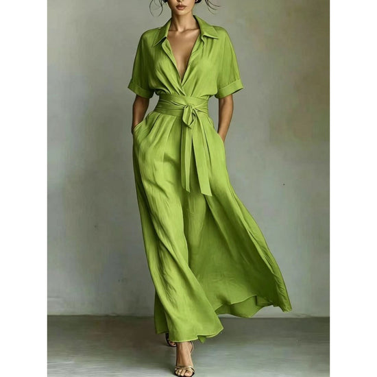 Solid color waist slimming dress