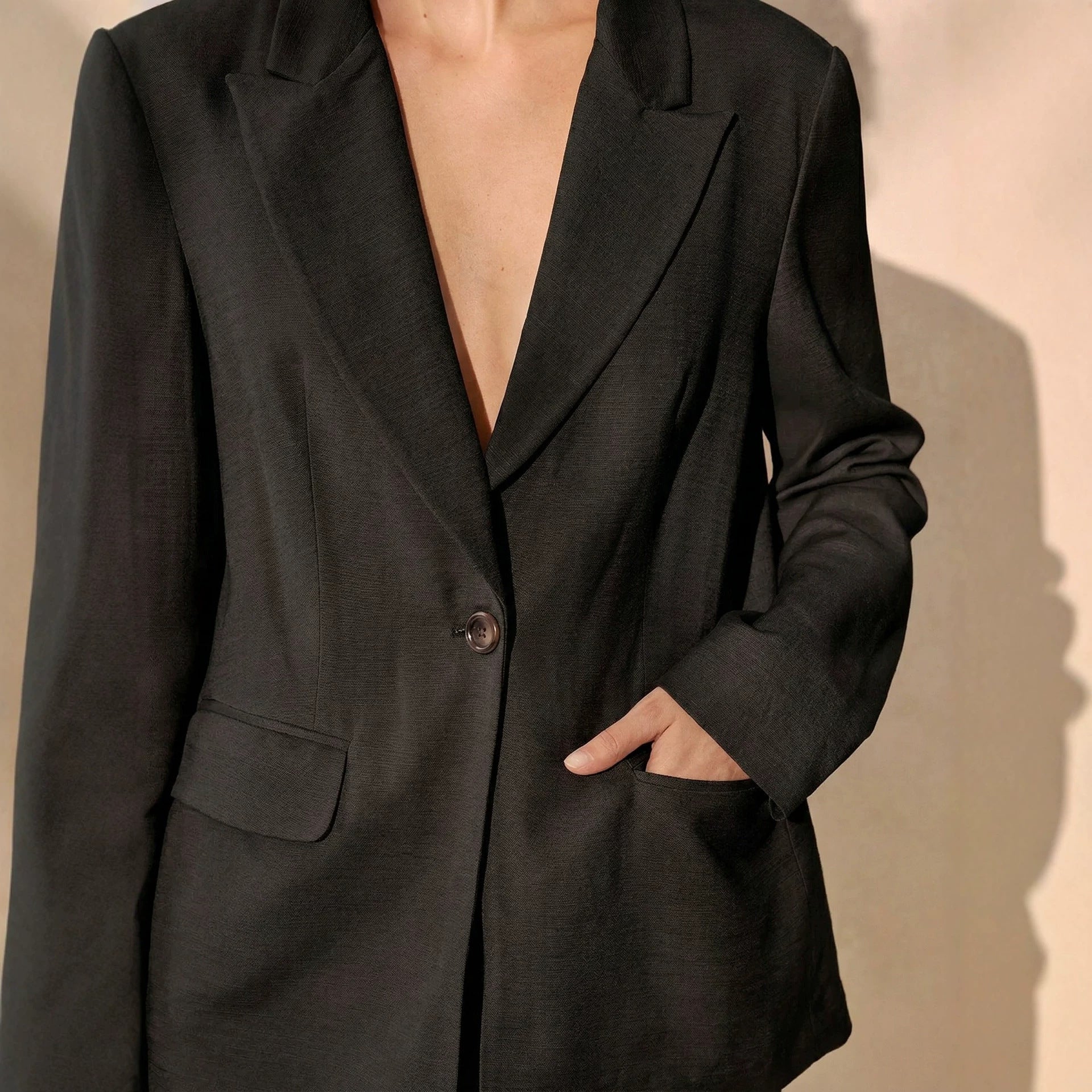 New high-end back thin lace see through strap waist cinching suit jacket women's black suit jacket 