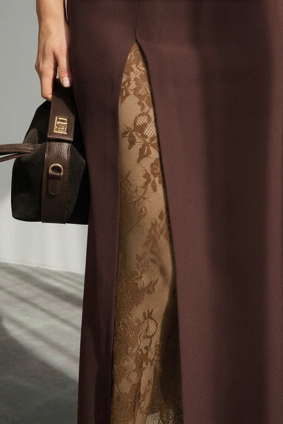 Side slit lace patchwork skirt 