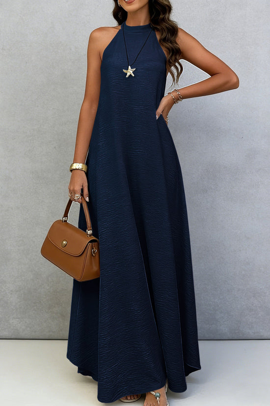 Women Summer Ice Silk Wrinkle Loose Plus Size Sleeveless Solid Color Swing Long Maxi Dress Vacation Style 