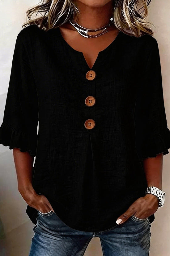 Fashionable Cotton Linen V-Neck Button-Up Blouse for Women Summer Casual Top 