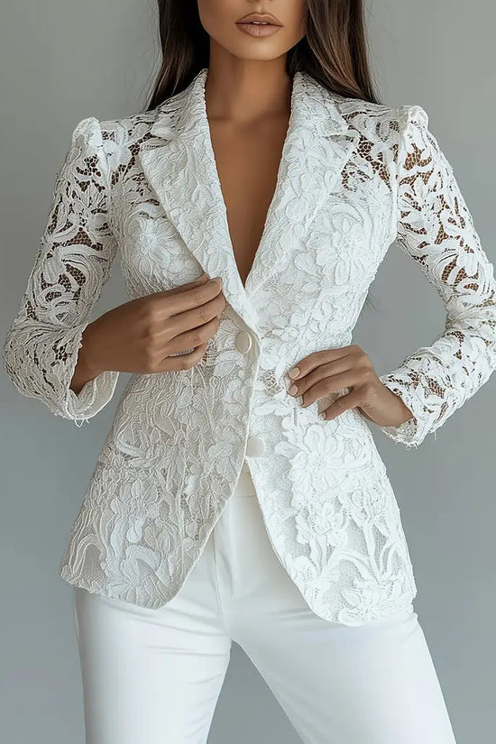 Fashionable Casual Elegant Lace V-Neck Sheer Blazer for Women 