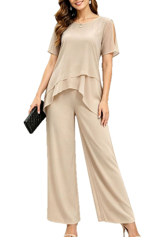 Irregular top wide leg long pants two-piece set