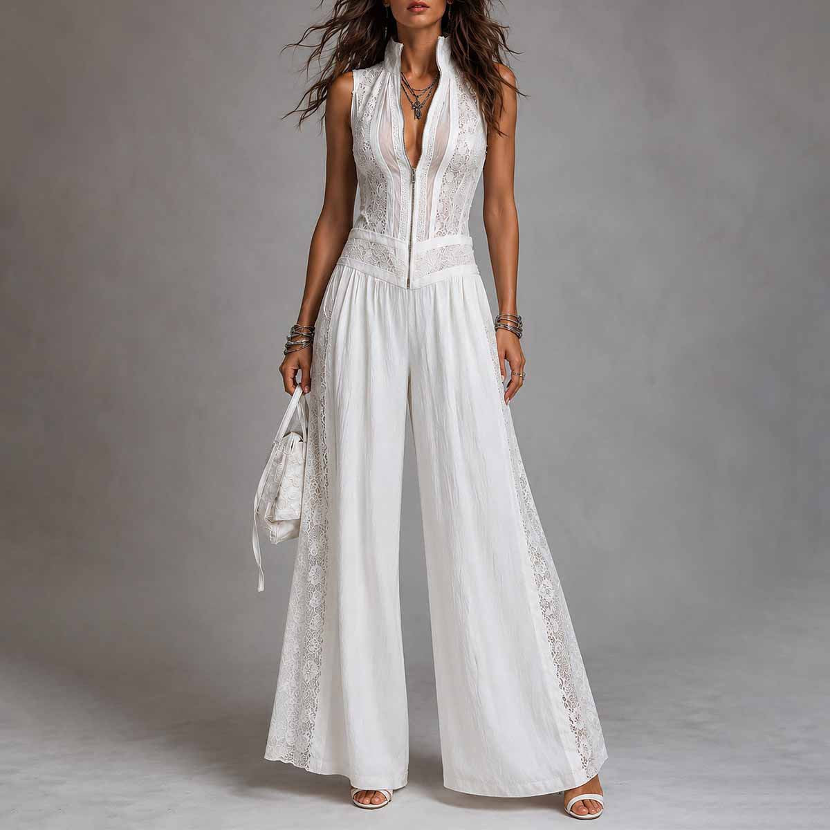 Sleeveless lace patchwork jumpsuit 