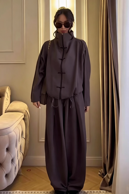 Long sleeved cardigan and long pants set for women 
