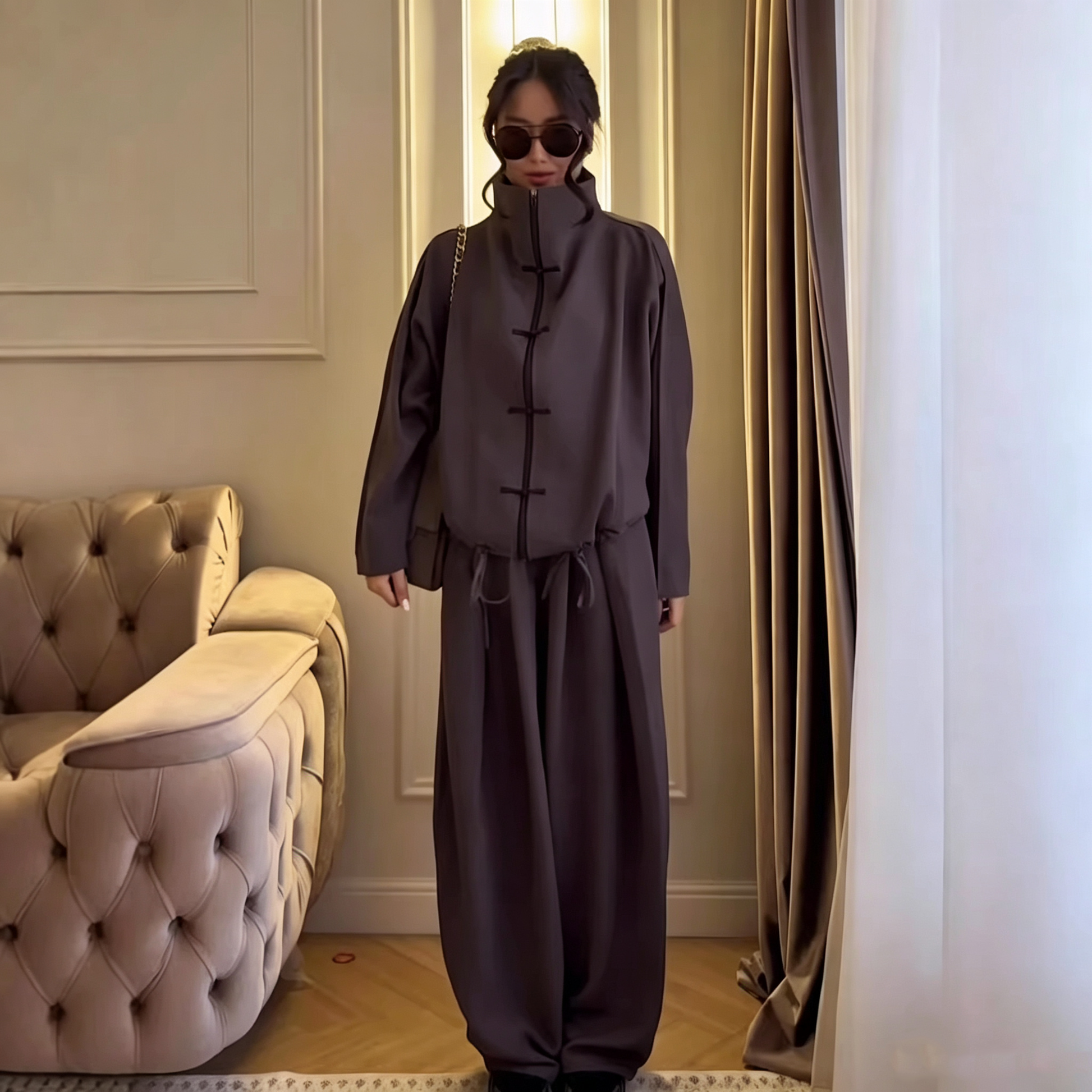 Long sleeved cardigan and long pants set for women 