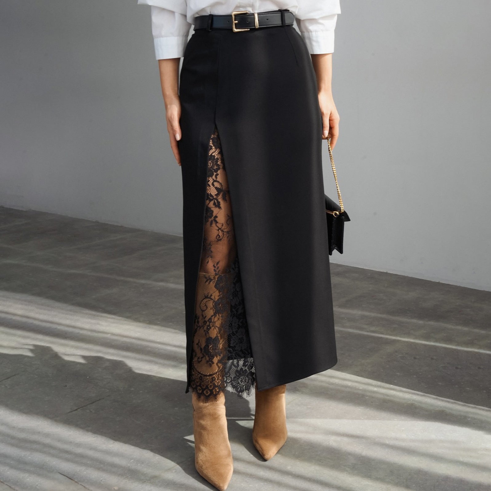 Side slit lace patchwork skirt 