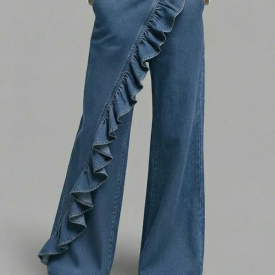 Vintage Irregular Mid-Waist Genuine Denim Pants for WomenSpring and Summer Fashion 