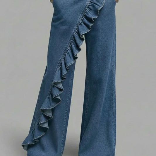 Vintage Irregular Mid-Waist Genuine Denim Pants for WomenSpring and Summer Fashion 