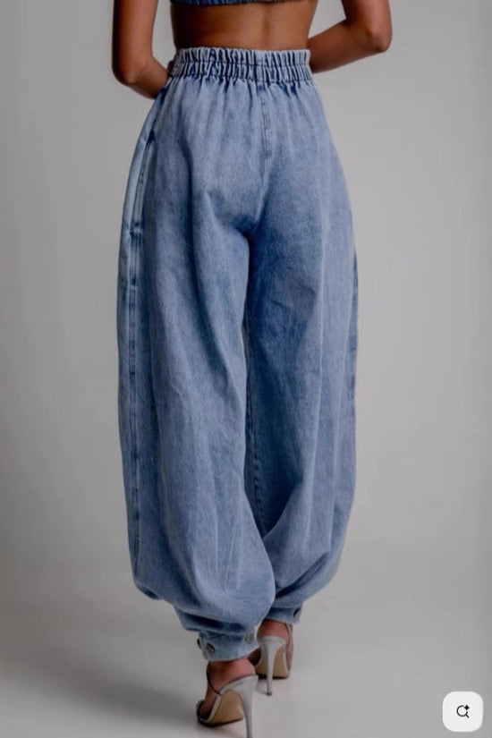 High waisted zipper leg tied jeans for women 
