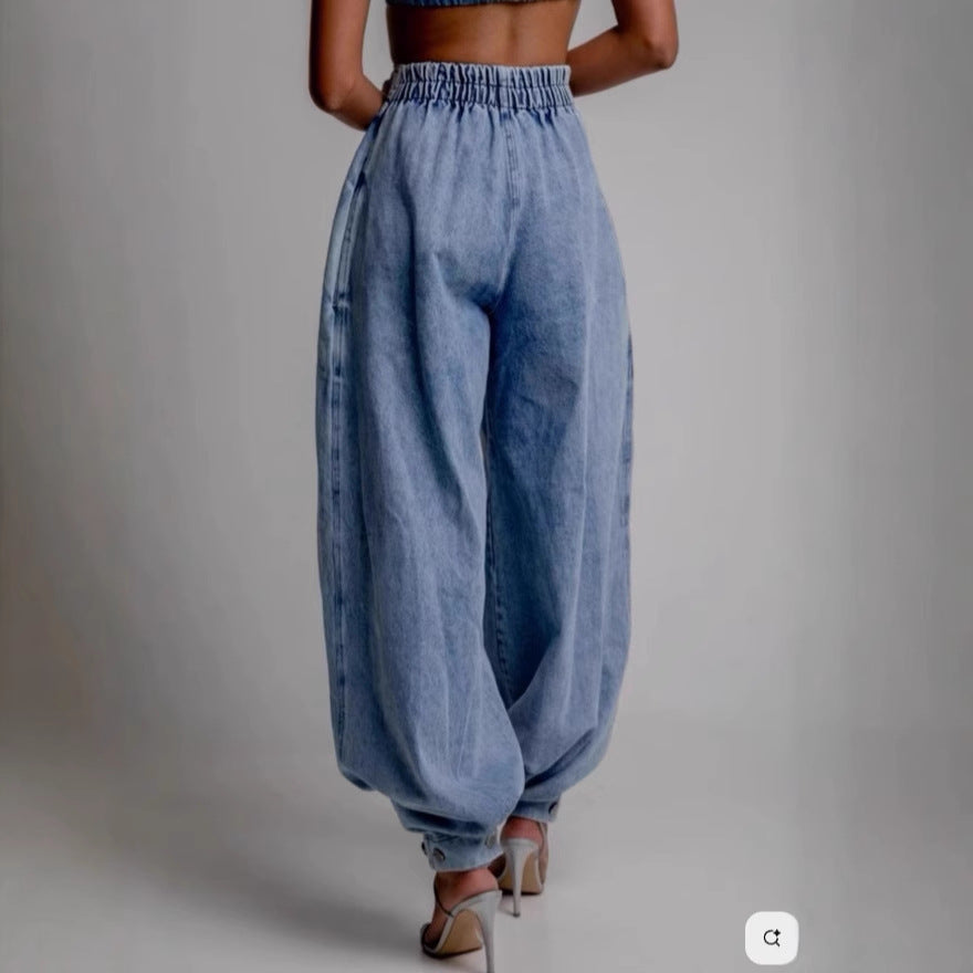 High waisted zipper leg tied jeans for women 