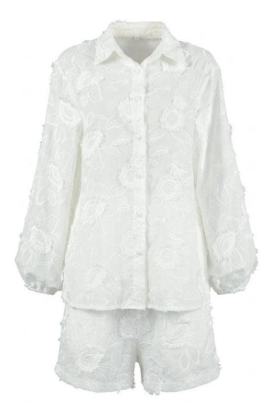 Embroidered shirt shorts set 