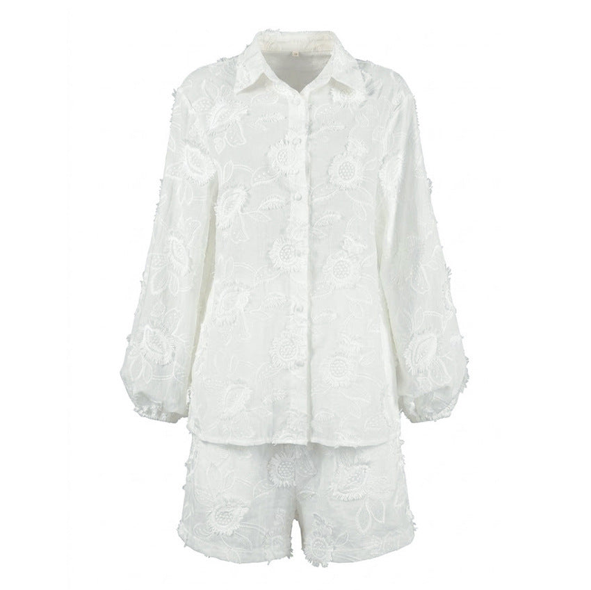Embroidered shirt shorts set 