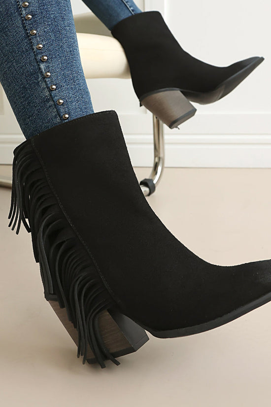 Western Style Ankle Boots for Women, Pointed Toe with Tassel, Chunky High Heel Made to order, ships in 7 days 