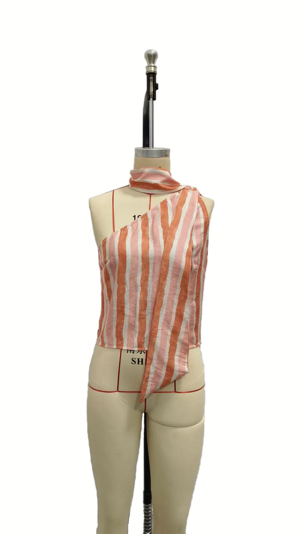 Single shoulder striped printed top Bohemian casual 