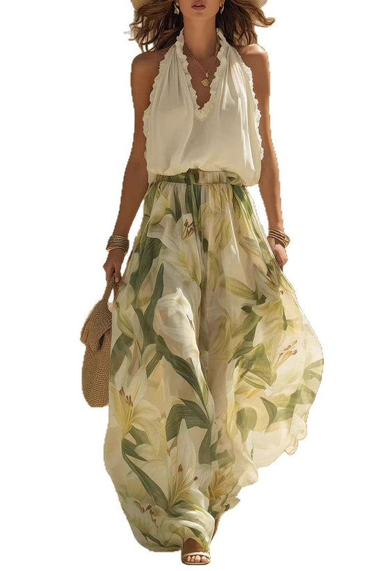 Spring New V-Neck Fitted Ruffle Elegant Dress 