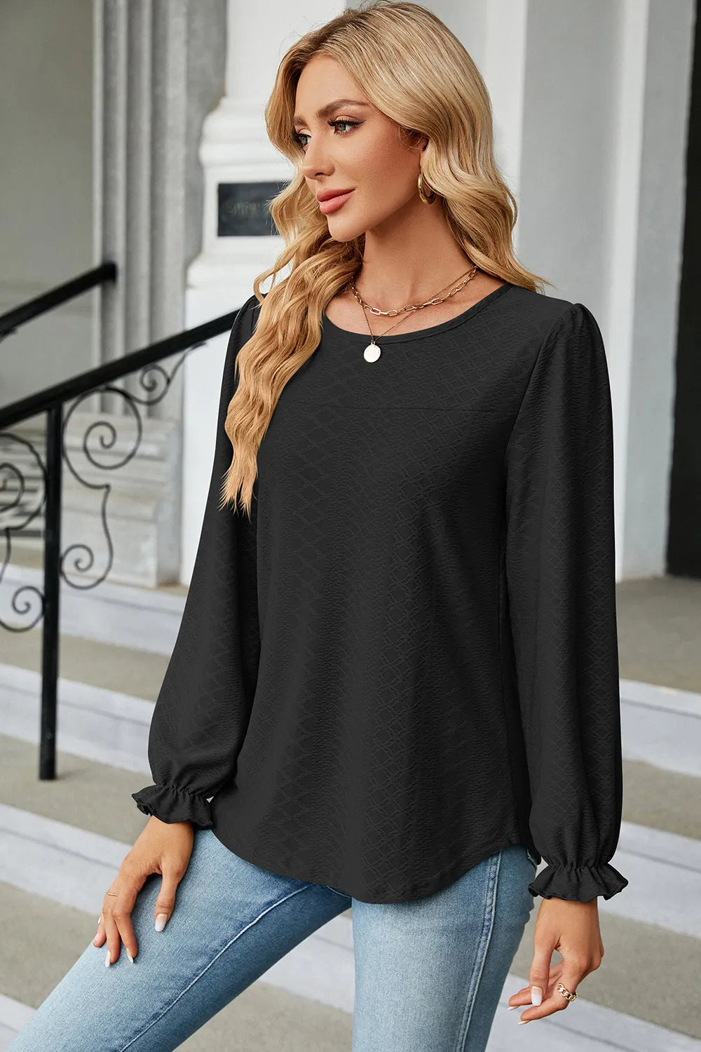Round Neck Flounce Sleeve T-Shirt eprolo