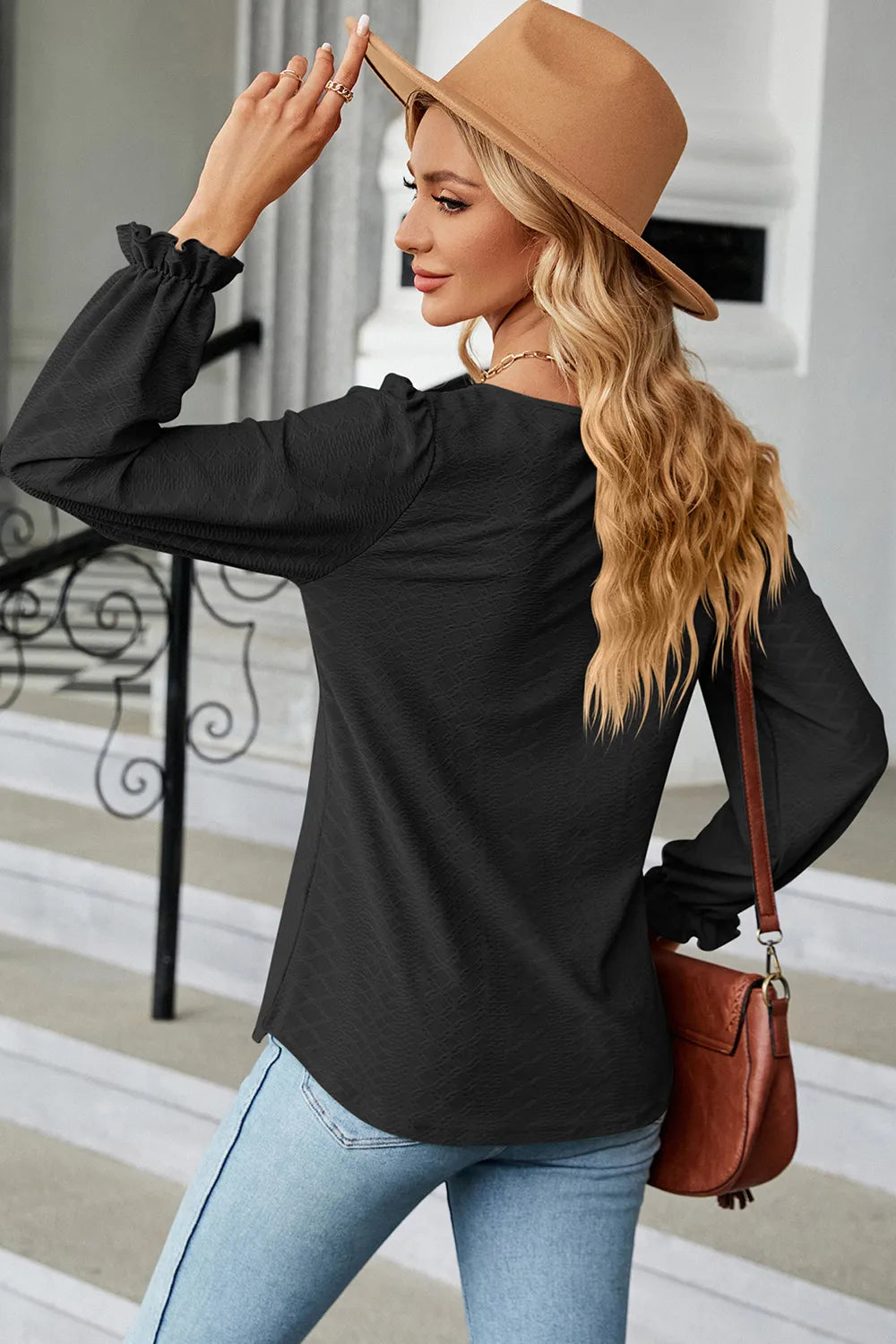 Round Neck Flounce Sleeve T-Shirt eprolo