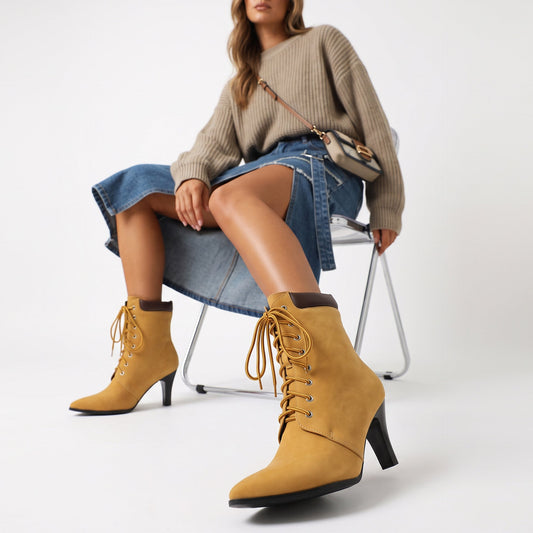 Low-cut Martin Boots Women's Pointed Toe Lace-up Ankle Boots Wide Sizes Autumn Winter Fashion Style Made to order, ships in 7 days 