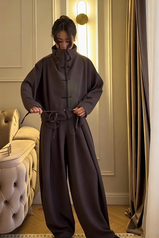 Long sleeved cardigan and long pants set for women 