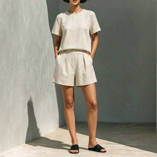 Summer loose short sleeved top+shorts two-piece set 