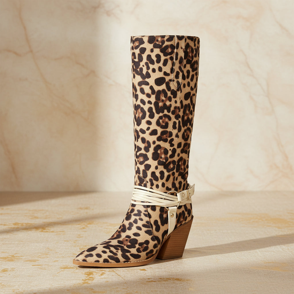 Western Style High Heel Boots for Women, Chunky Heeled, Pointed Toe, Over-the-Knee, Belt Buckle Detail Made to order, ships in 7 days 