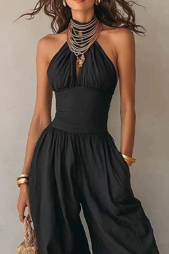 Slim-Fitting Body-Concealing Travel Halter Neck Sexy Casual Comfortable Jumpsuit 