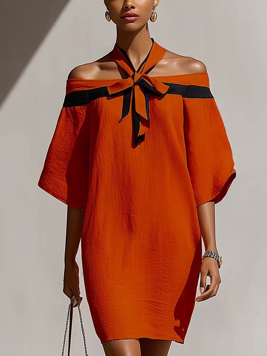 One shoulder bow collar dress 