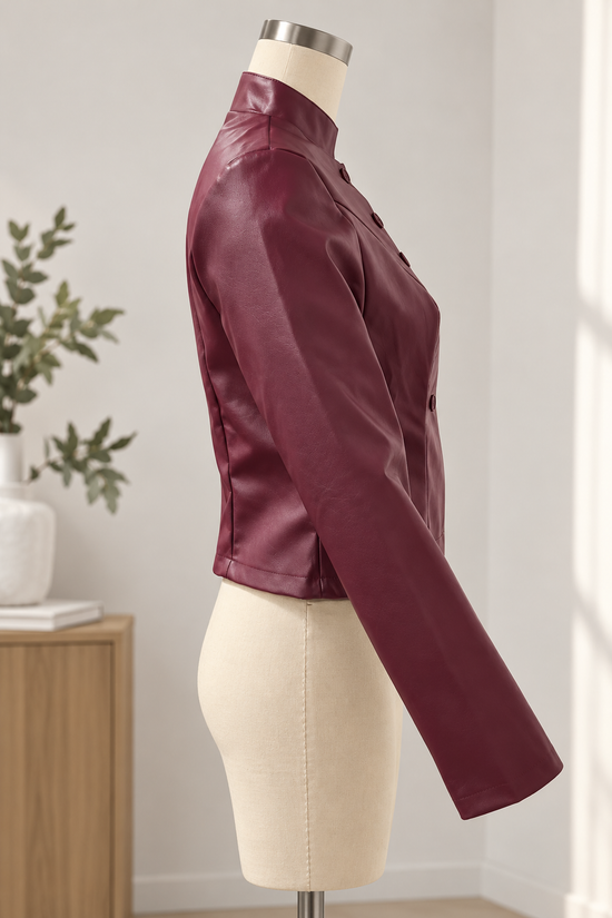 Women's Slim-Fit Stand-Collar Faux-Leather Short Jacket 