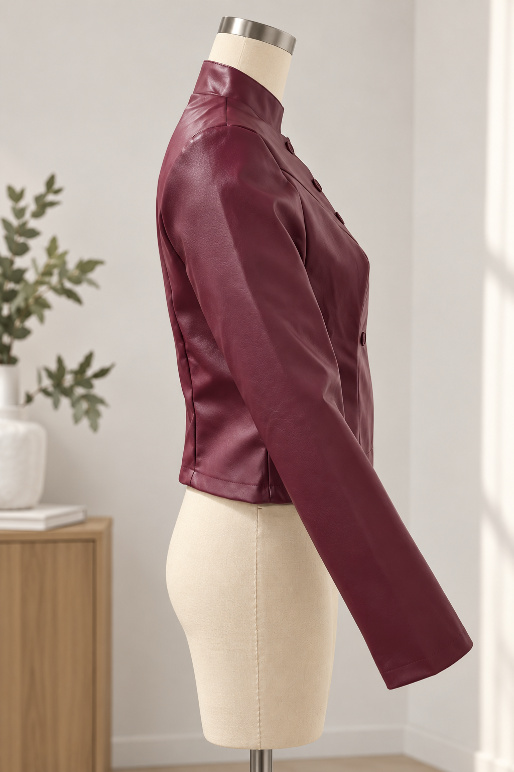 Women's Slim-Fit Stand-Collar Faux-Leather Short Jacket 