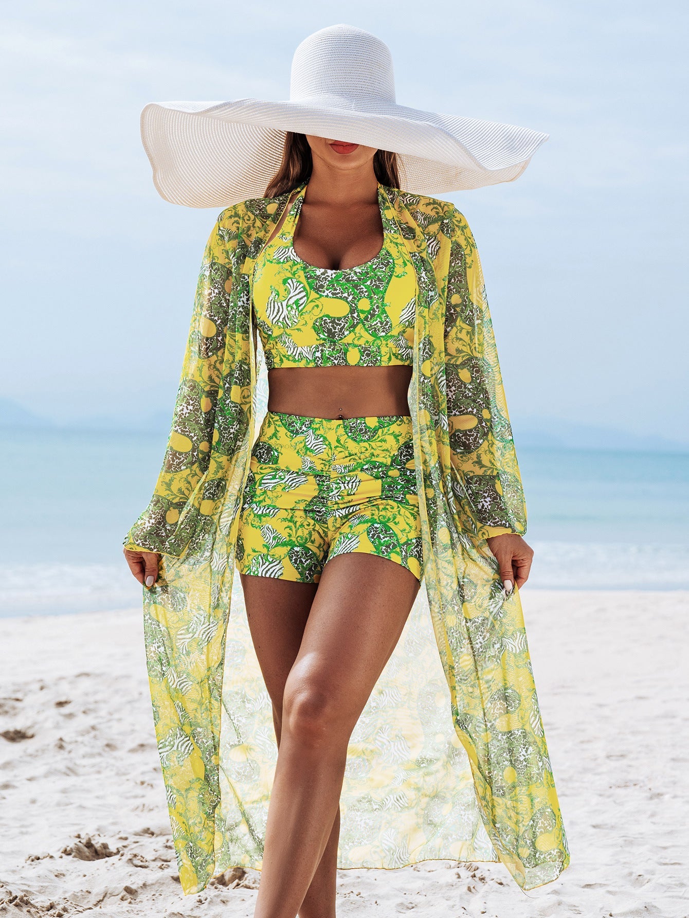 FashionableStyle Sexy Women's Three-Piece Bikini Set with Multi-Color Print Swimwear 