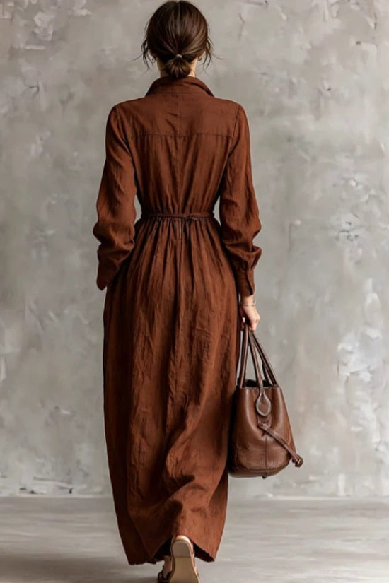 Women's Zipper Collar Elastic Waist Long Dress 