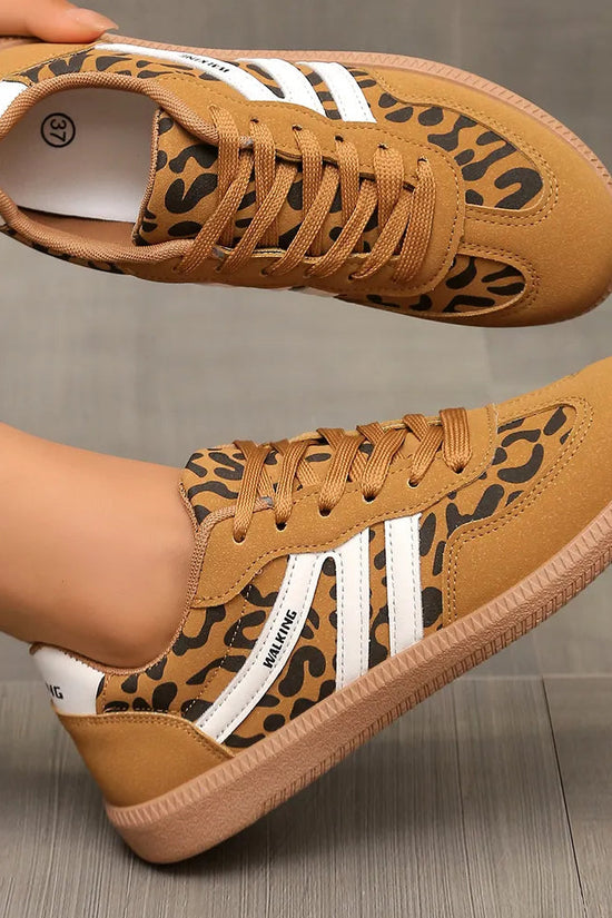 Leopard Round Toe Lace Up Sneakers 