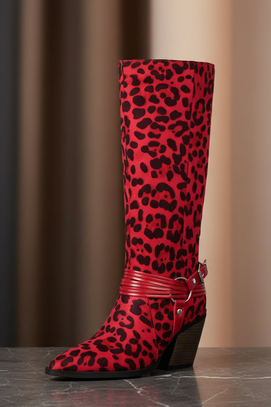 Western Style High Heel Boots for Women, Chunky Heeled, Pointed Toe, Over-the-Knee, Belt Buckle Detail Made to order, ships in 7 days 