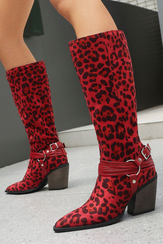 Western Style High Heel Boots for Women, Chunky Heeled, Pointed Toe, Over-the-Knee, Belt Buckle Detail Made to order, ships in 7 days 