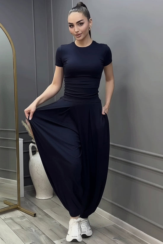 Style summer short sleeve T-shirt wide-leg pants casual elegant women's set 