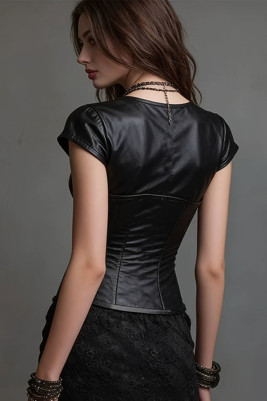 Short sleeved zipper bone hugging waist top for women 