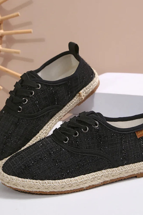 Lace Up Round Toe Flats Tweed Sneakers 