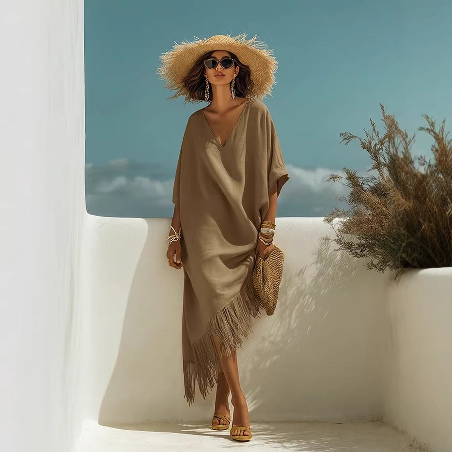 New Casual Beach Travel TK Comfortable Fringe V-neck Sexy Atmosphere Dress 
